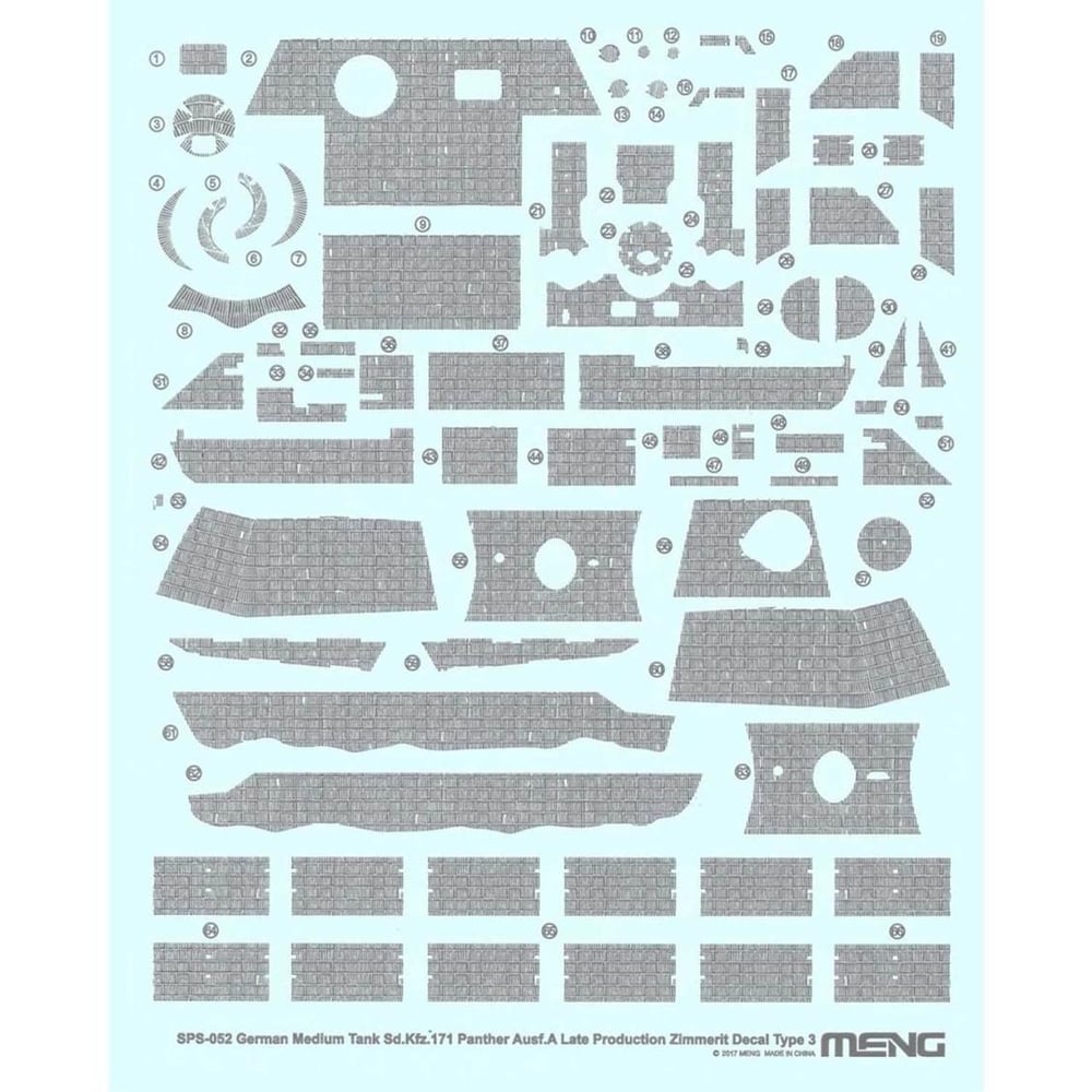 Meng SPS-052 1/35 Ölçek, Zimmerit Decal Seti, (C Tipi), Alman Medium Tank Sd.Kfz.171 Panther Ausf.A, Plastik Model Kiti