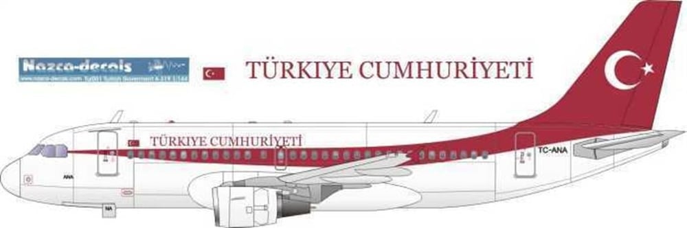 Nazca Decals Tur002 1/144 Ölçek, Turkish Decal-Goverment A319 VIp Wit