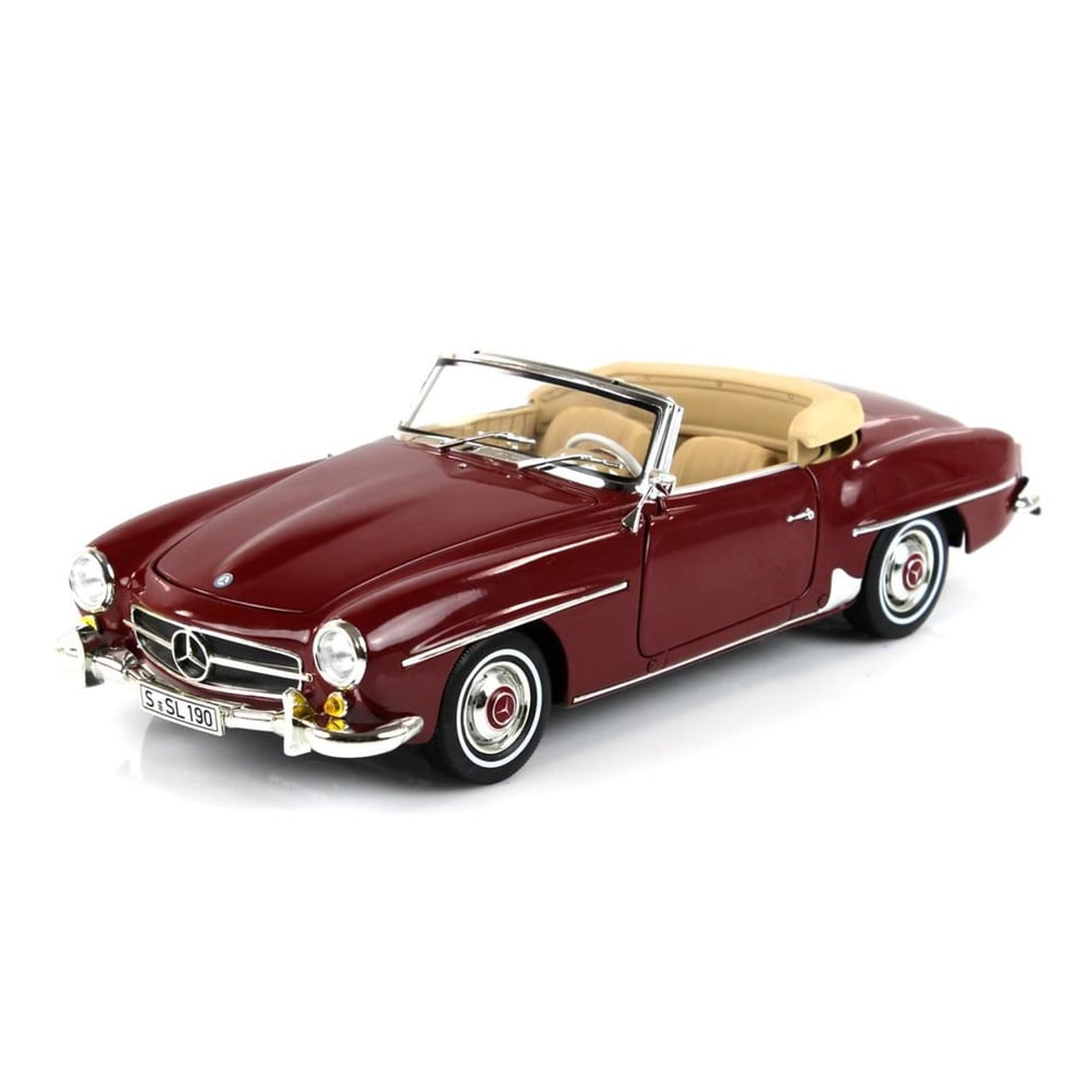 Norev B66040647 1/18 Ölçek, Mercedes Benz 190 SL Spider (W121) 1955, Medium Red, Sergilemeye Hazır Metal Araba Modeli