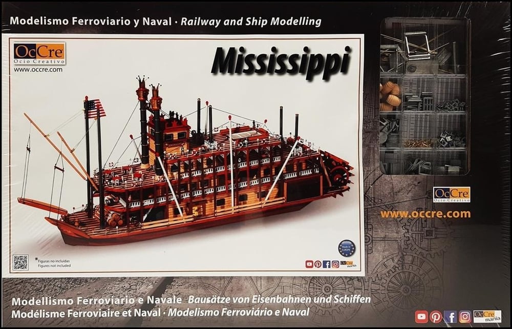 Occre 14003 1/80 Ölçek, Mississippi, 74 cm. Buharlı Amerikan Nehir Gemisi, Ahşap Model Kiti