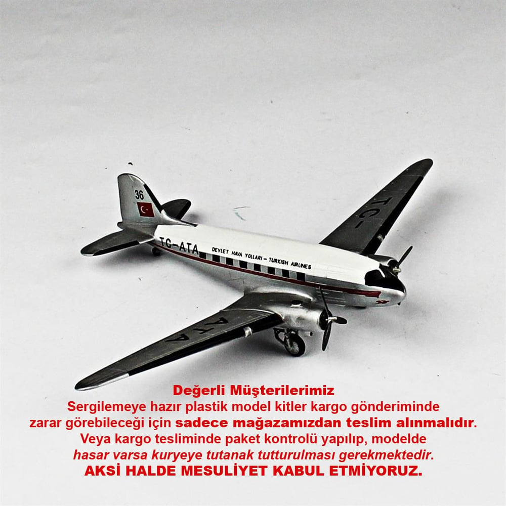 QD143 1/144 DC-3 Sergilemeye Hazır Plastik Uçak Modeli