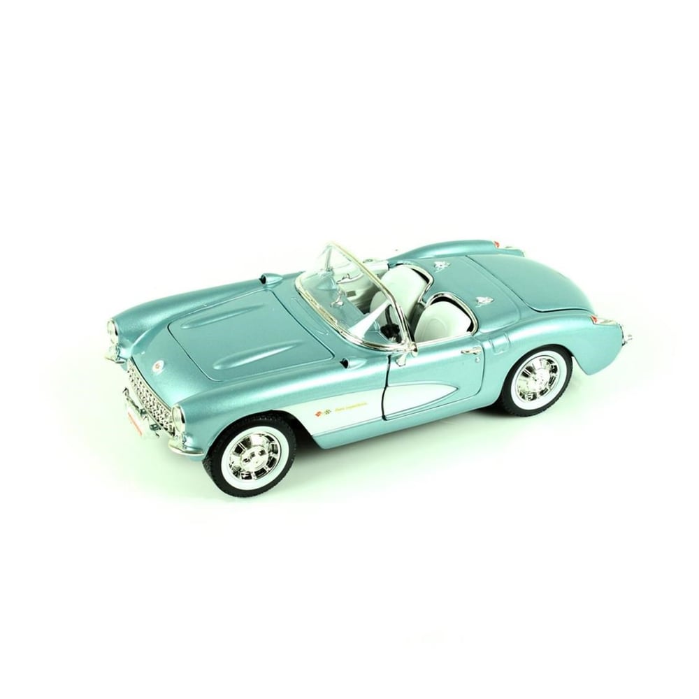 Road Signature 92018 1/18 Ölçek, 1957 Chevrolet Corvette, Metallic Blue, Sergilemeye Hazır Metal Araba Modeli