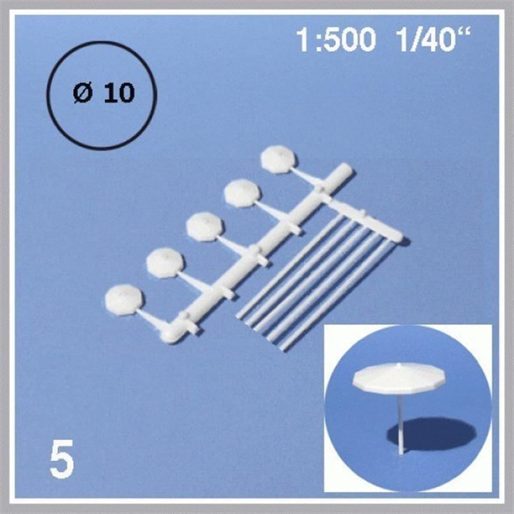 Schulcz 51010 1/500 Ölçek, Şemsiye -Beyaz-10 Mm Çap-5 Adet