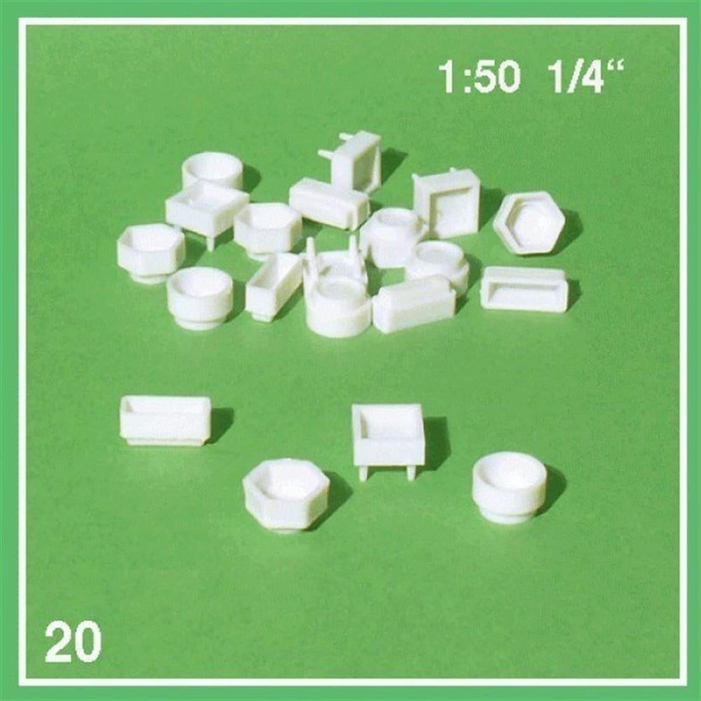 Schulcz 553600 1/50 Ölçek, Saksı Seti-Karışık-Beyaz -20 Adet