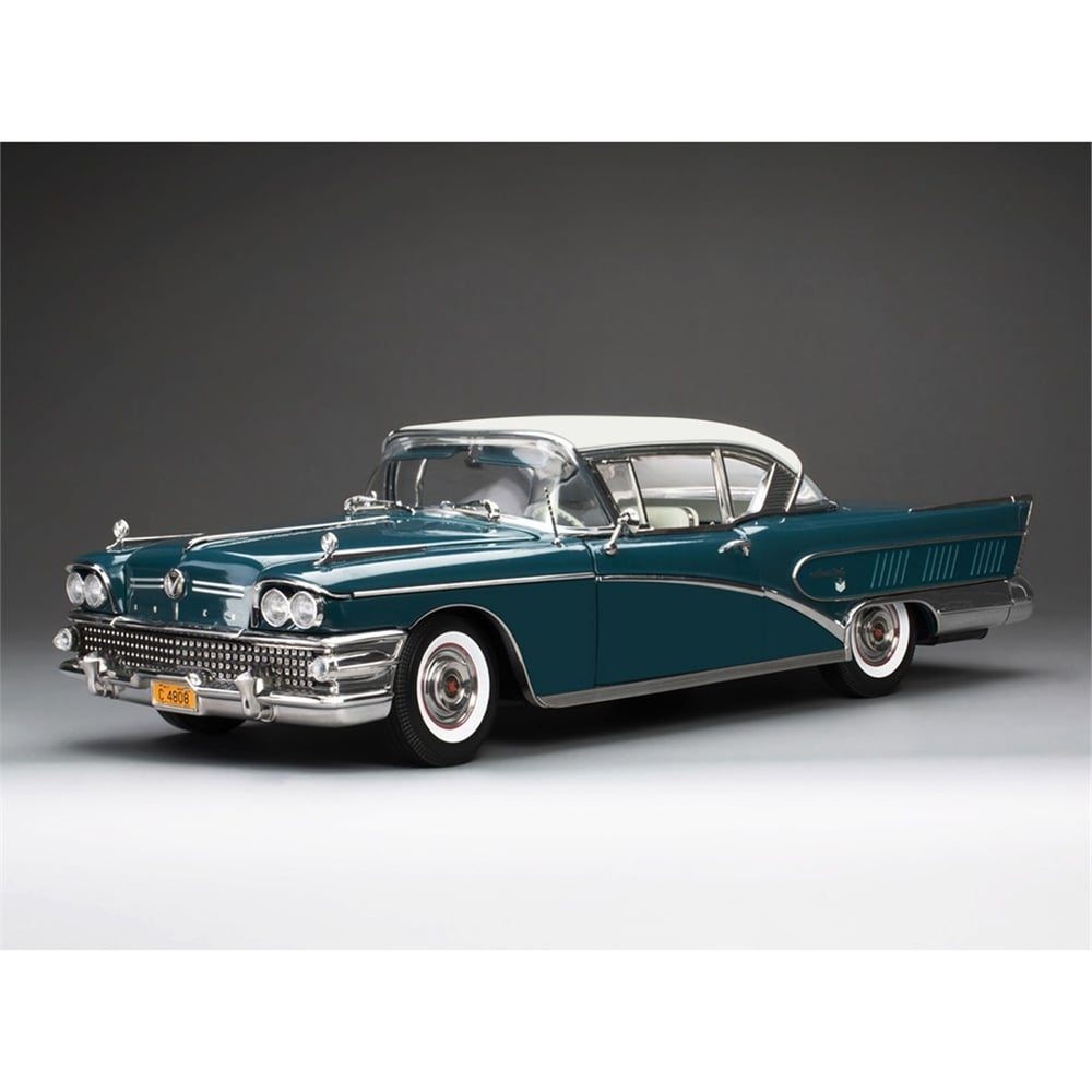 Sunstar 4808 1/18 Ölçek, 1958 Buick Limited Riviera Coupe-Glacier, Koyu Turkuaz/Buz Beyazı, Sergilemeye Hazır Metal Araba Model