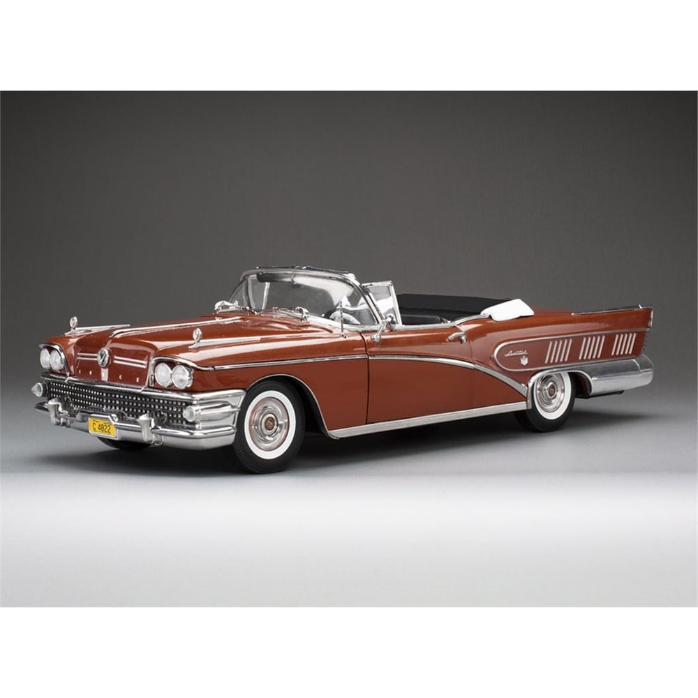 Sunstar 4822 1/18 Ölçek, 1958 Buick Limited Open Convertible, Granat Kırmızı, Sergilemeye Hazır Metal Araba Modeli