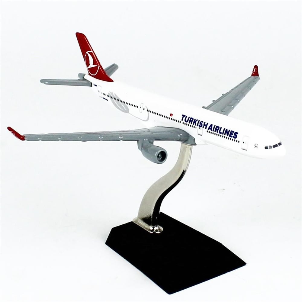 THY055 1/400 Ölçek, Turkish Airlines Logolu Boeing B737-800 Yolcu Uçağı, Sergilemeye Hazır Ahşap Standlı Metal Model
