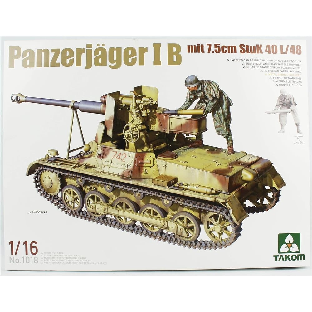 Takom 1018 1/16 Ölçek, Alman Tank Avcısı ve 7.5cm Stuk 40 L/48 Topu, Plastik Model Kiti