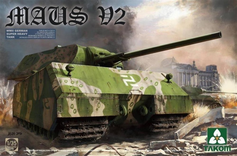 Takom 2050 1/35 Ölçek, WWII Alman Süper Ağır TankI, Maus V2, Plastik Model kiti