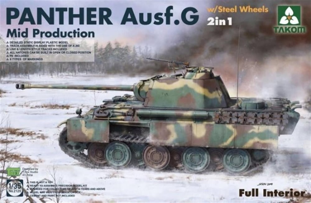 Takom 2120 1/35 Ölçek, Alman Orta Tankı Panther (Versiyon G) Orta Dönem, Plastik Model kiti
