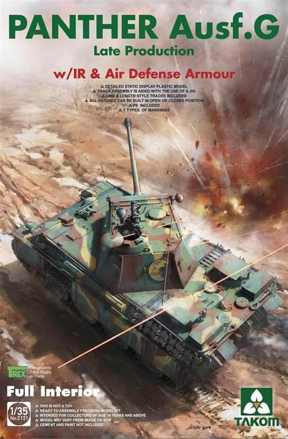 Takom 2121 1/35 Ölçek, WWII Panther Ausf.G Tank Modeli, IR ve Hava Savunma Zırhı ile, Plastik Model kiti