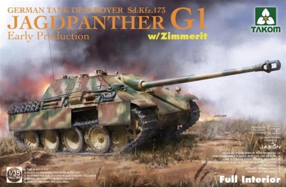 Takom 2125 1/35 Ölçek, Alman Tank Avcısı Jagdpanther (İlk Dönem Versiyonu) Zimmerit ve İç Detaylı, Plastik Model kiti