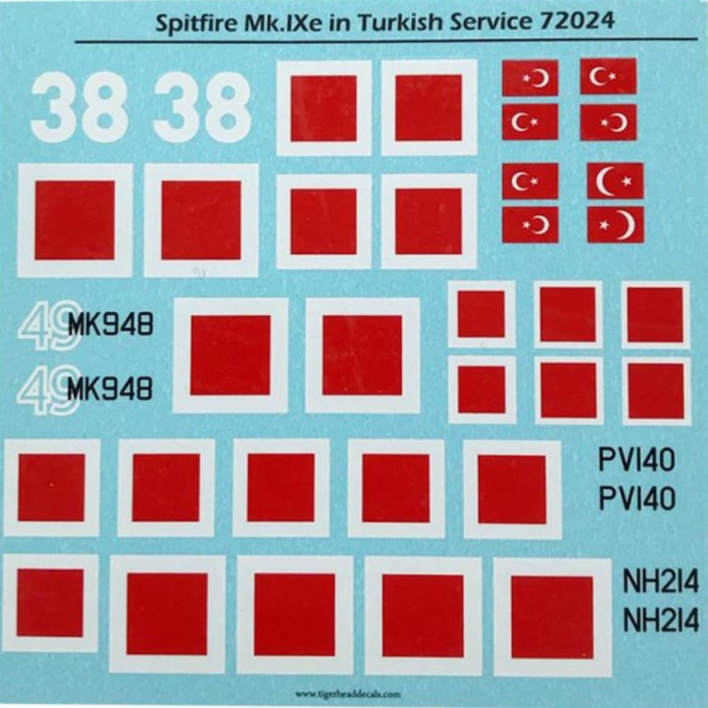 Tiger Head Decals 72024 1/72 Ölçek, Spitfire Mk.Ixe in Turkish Service