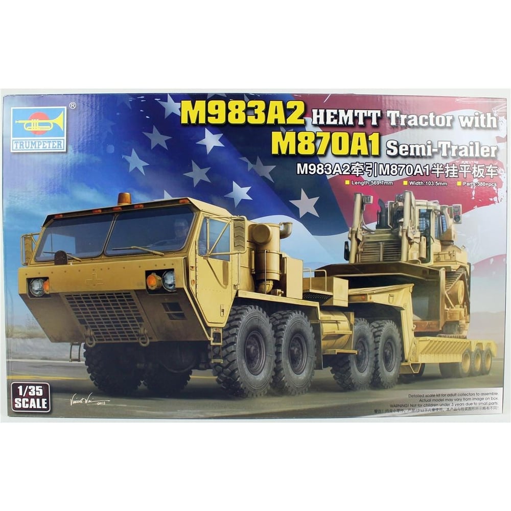 Trumpeter 01055 1/35 Ölçek, M983A2 HEMTT Çekici ve  M870A1 Dorse, Plastik Model Kiti