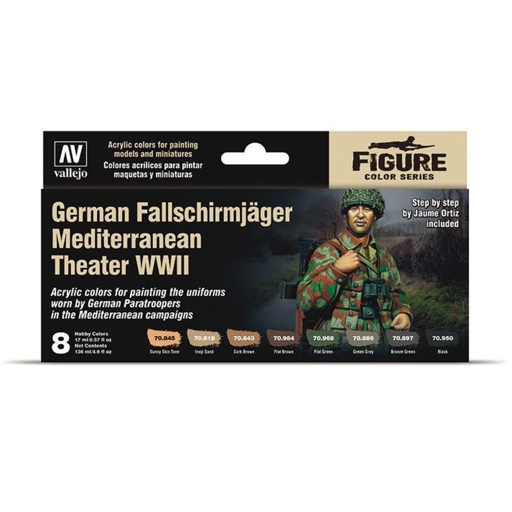 Vallejo 70188 8x18 ml. German Fallschirmjäger Mediterranean Theater WWII, by Jaume Ortiz, Model Color Serisi Model Boyası Seti