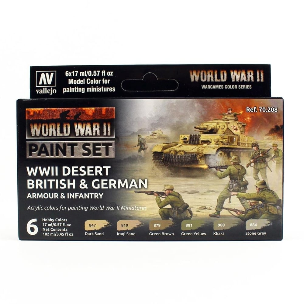 Vallejo 70208 6x18 ml. Desert British & German Armour & Infantry, Model Color Serisi Model Boyası Seti