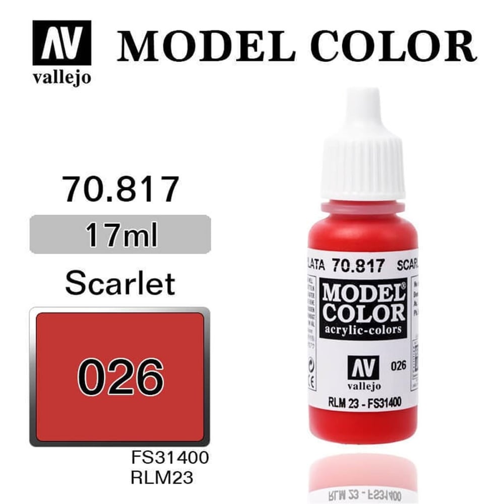 Vallejo 70817 18 ml. (26) Scarlet-Matt, Model Color Serisi Model Boyası