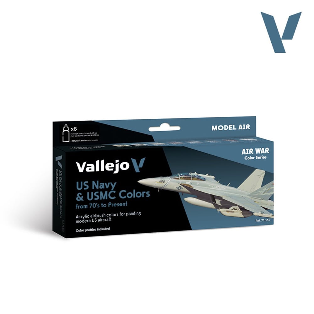 Vallejo 71155 8x18 ml. US Navy & USMC colors from 70’s to present, Model Air Serisi Model Boyası Seti