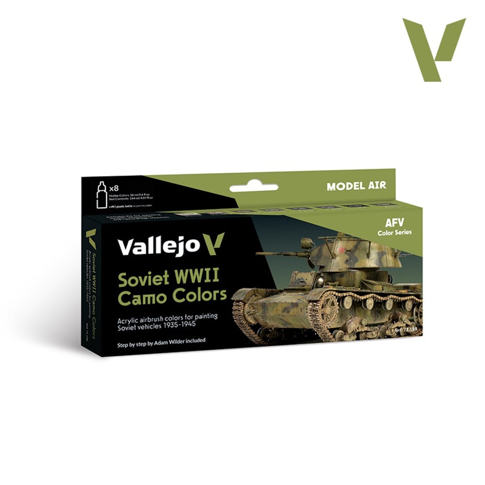 Vallejo 71188 8x18 ml. Soviet WWII Camo Colors, Model Air Serisi Model Boyası Seti