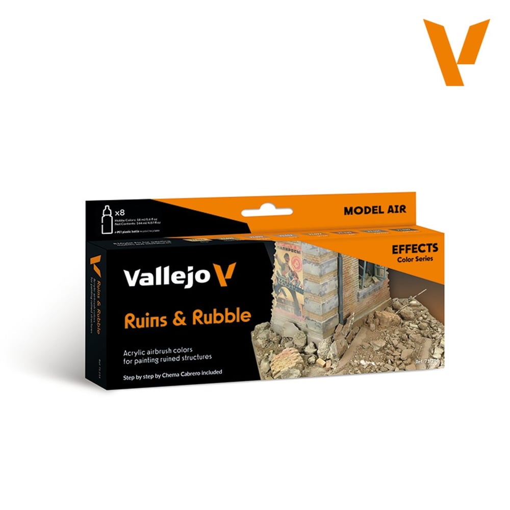 Vallejo 71214 8x18 ml. Yıkıntı ve Moloz Renkleri, Model Air Serisi Model Boyası Seti