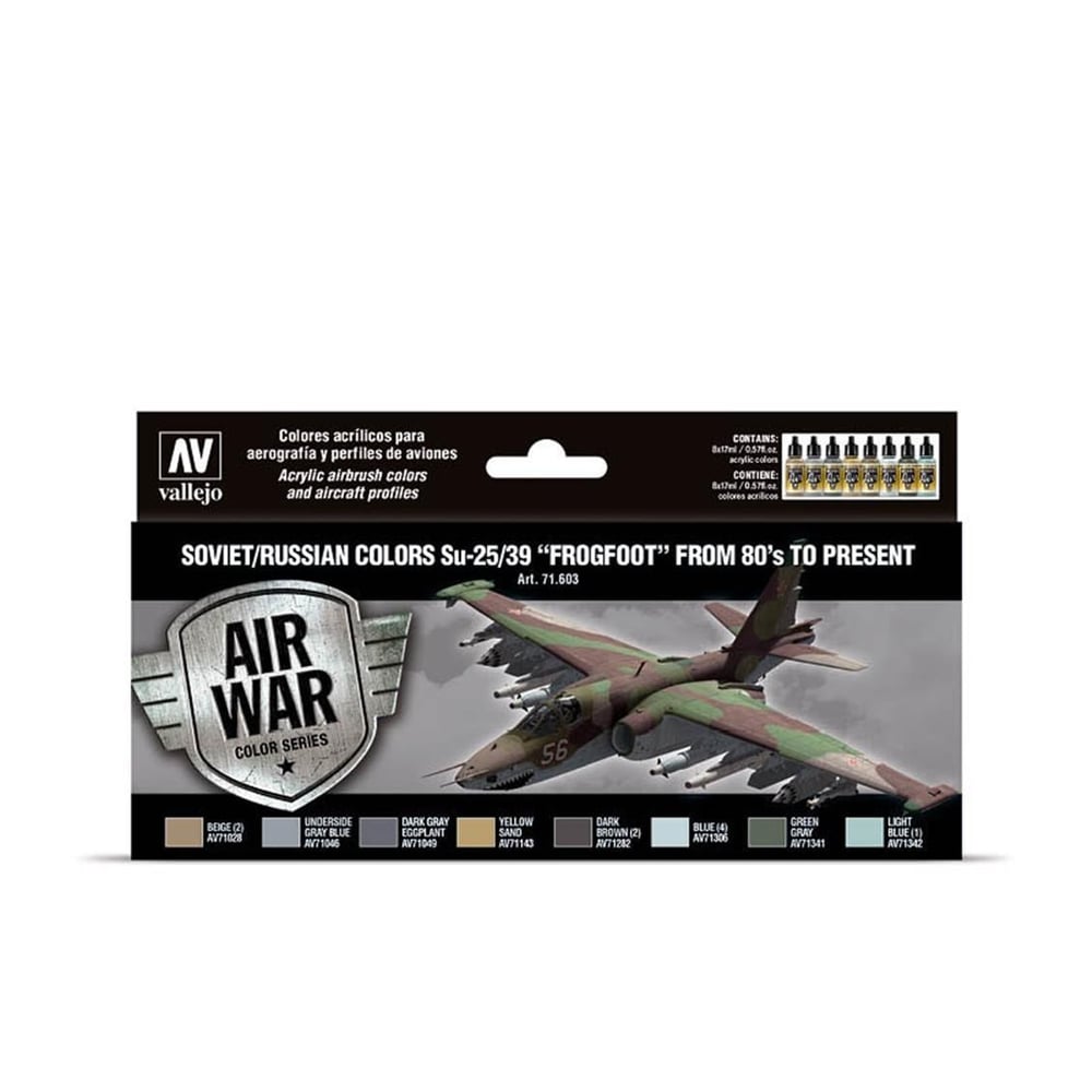 Vallejo 71603 8x18 ml. Soviet/Russian Colors Su25/39 Frogfoot from 80's to present, Model Air Serisi Model Boyası Seti