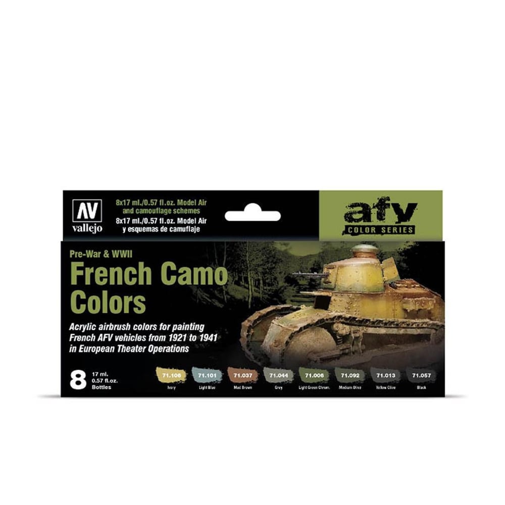 Vallejo 71644 8x18 ml. French Camo Colors PreWar & WWII, Model Air Serisi Model Boyası Seti