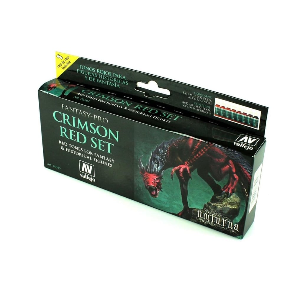 Vallejo 74103 8x18 ml. Crimson Red, Figür Boyası Seti