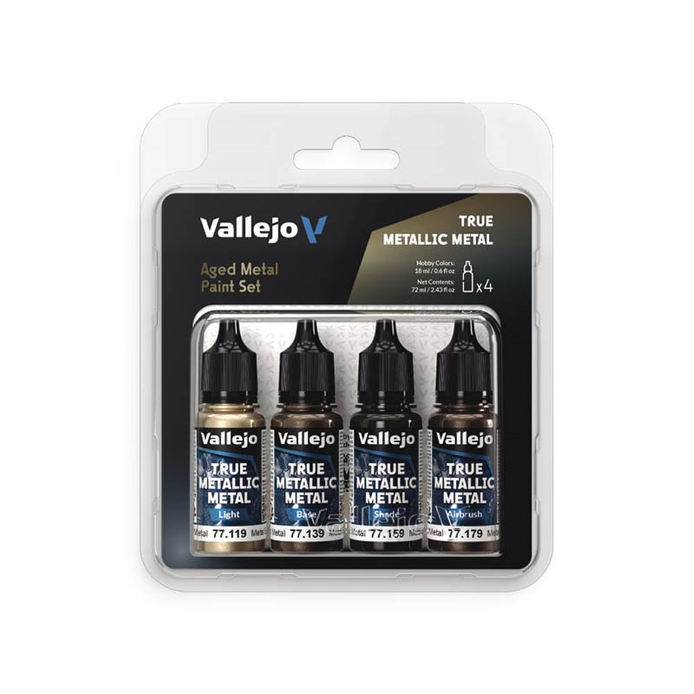 Vallejo 77258 4x18 ml. Aged Metal, True Metallic Metal (TMM) Serisi Model Boyası Seti