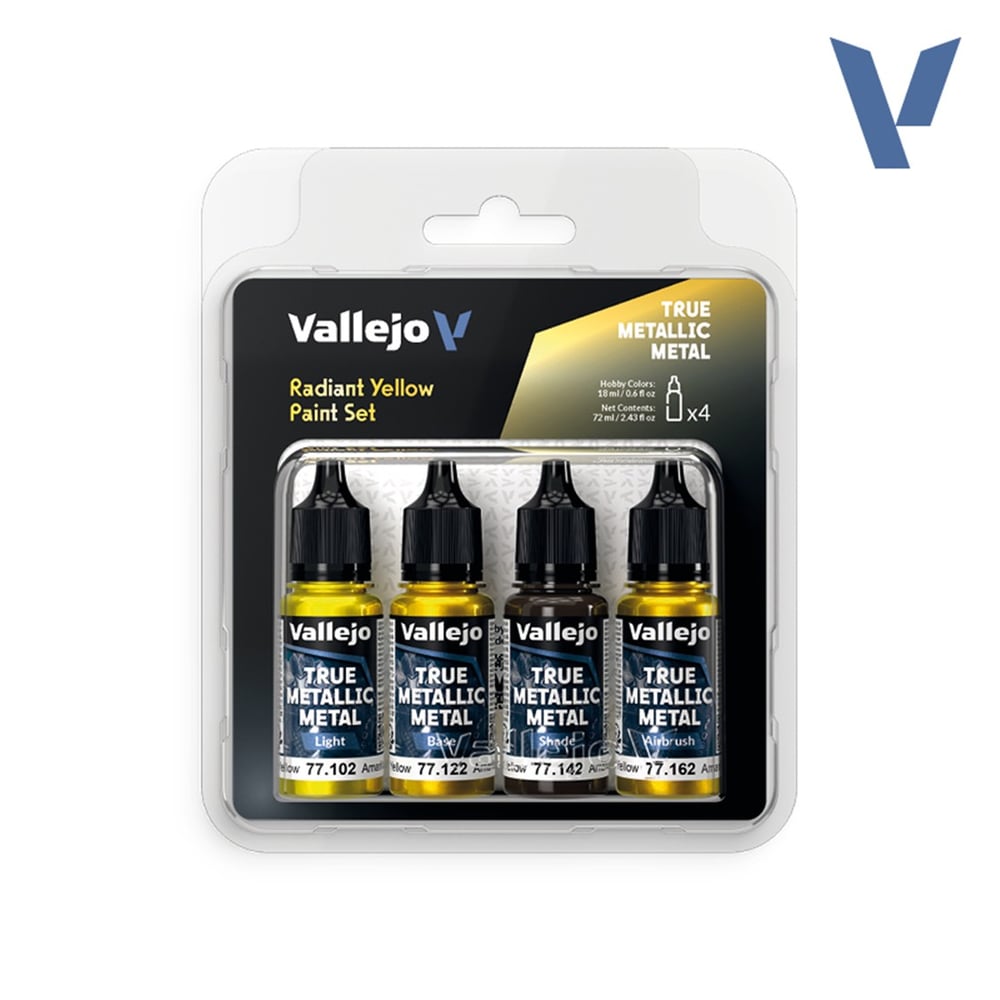 Vallejo 77259 4x18 ml. Radiant Yellow, True Metallic Metal (TMM) Serisi Model Boyası Seti