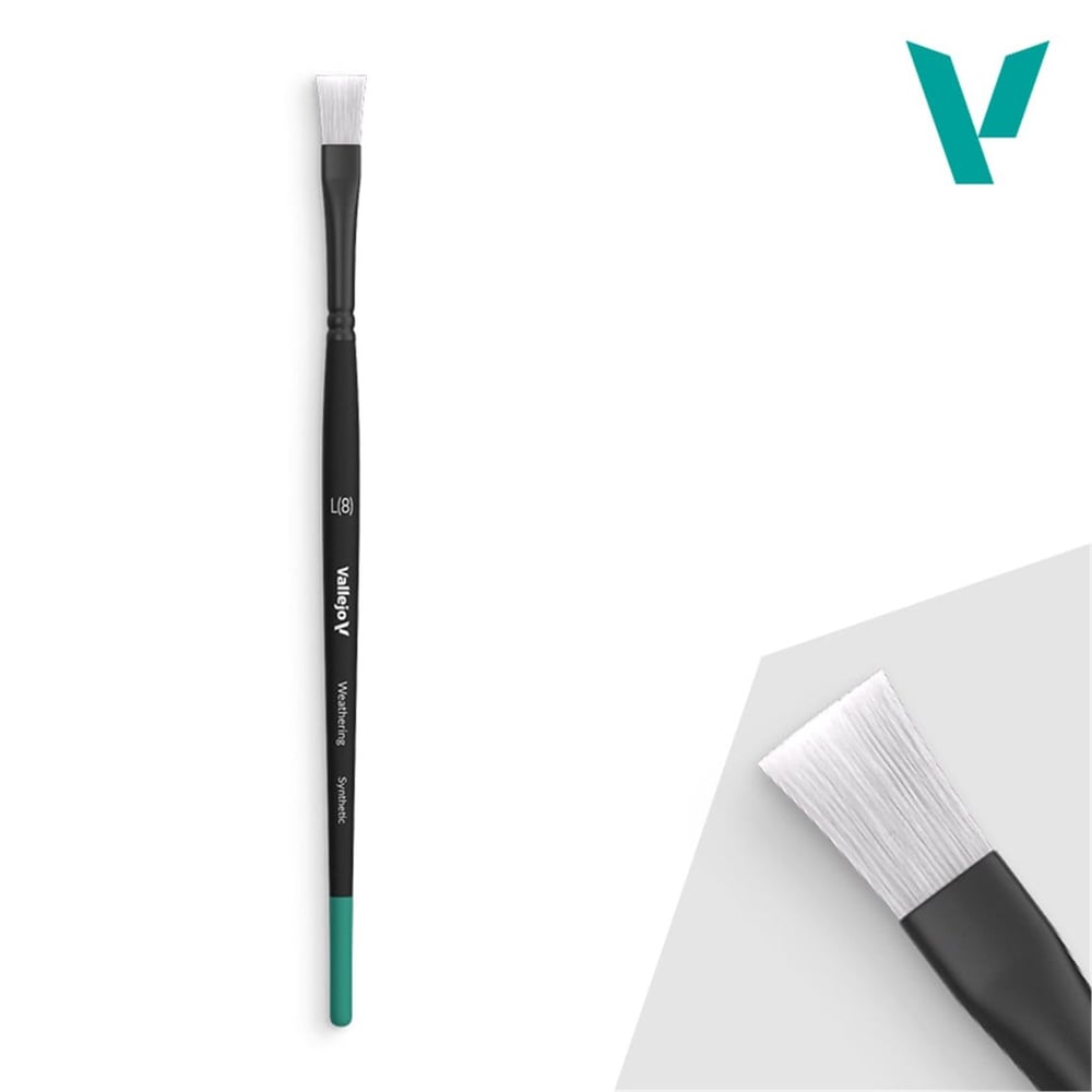 Vallejo B09003 No.8 Büyükk, Yassı Uclu, Sentetik kıllı, Yassı Saplı, Eskitme Boya Fırçası