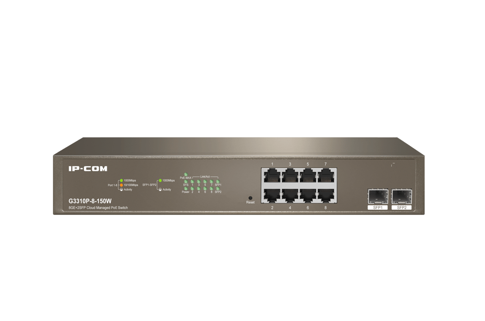 IP-COM G3310P-8-150W Managed,8GE Base-T +2GE Base-X SFP-Port, Cloud Managed PoE Switch