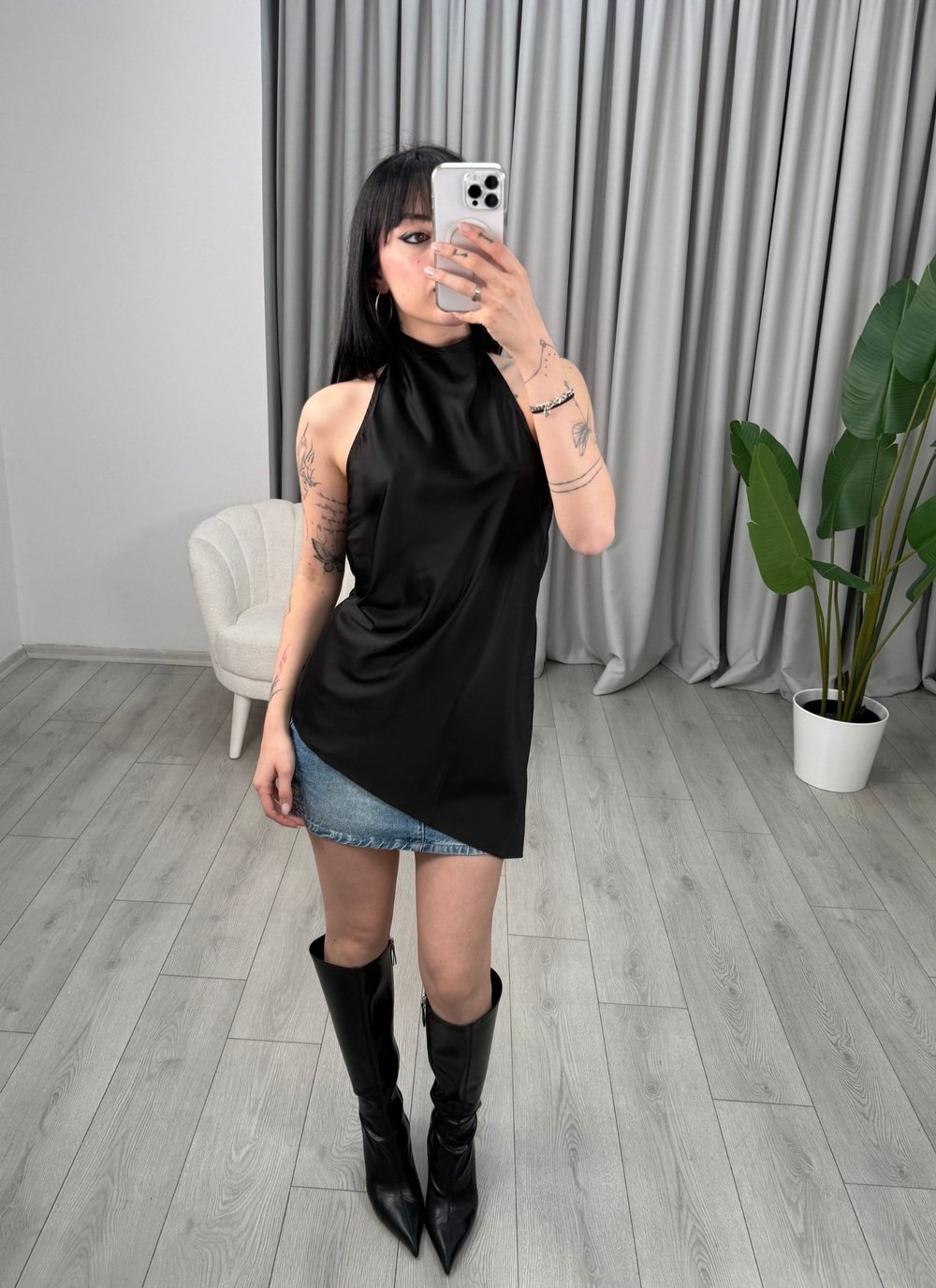 Maya Saten Bluz Siyah