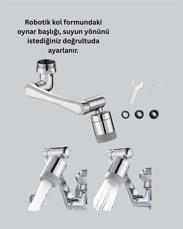 1080° Dönebilen Musluk Başlığı 2 Su Modlu Ayarlanabilir Esnek Tasarım