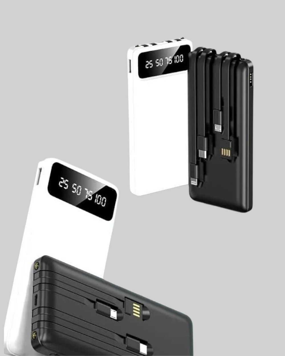 20.000mAh PD Powerbank LED Işık LCD Ekran Dahili Kablo Çoklu Giriş