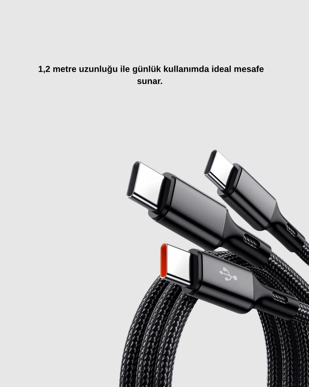3’ü 1 Arada Şarj Kablosu Type-C iOS Android Uyumlu Hızlı ve Güvenli Şarj
