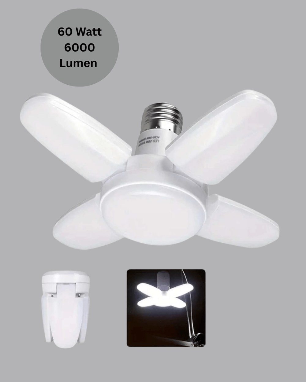 4 Kollu Katlanır Pervane LED Ampül 60 Watt Yüksek Aydınlatma ve Enerji Tasarrufu