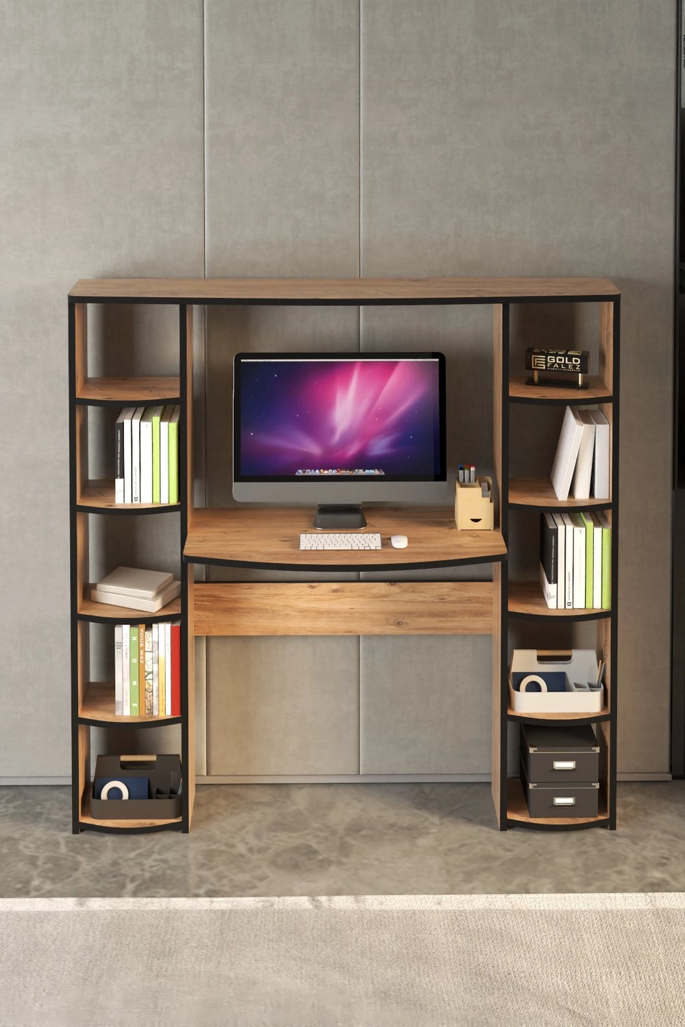 Çalışma Masası 10 Raflı Kitaplık Raf Atlantik Çam