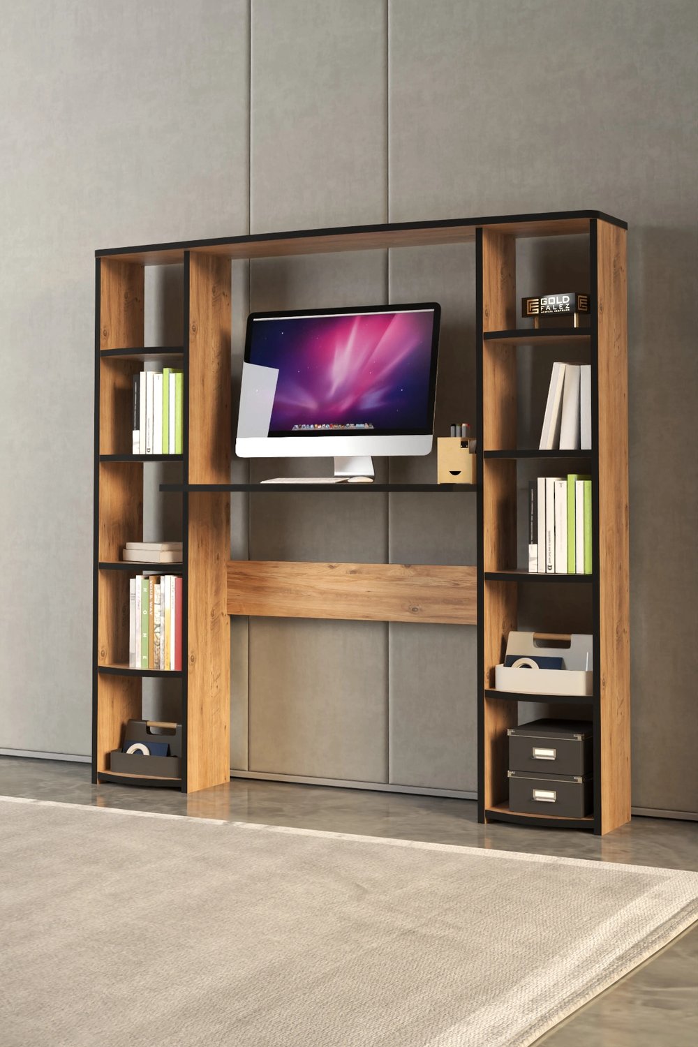 Çalışma Masası 10 Raflı Kitaplık Raf Atlantik Çam