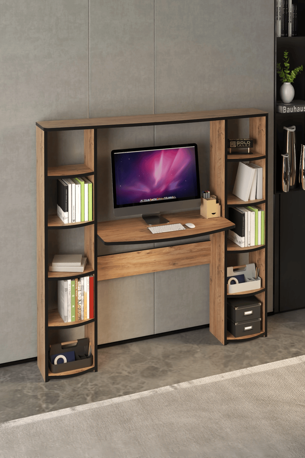 Çalışma Masası 10 Raflı Kitaplık Raf Atlantik Çam