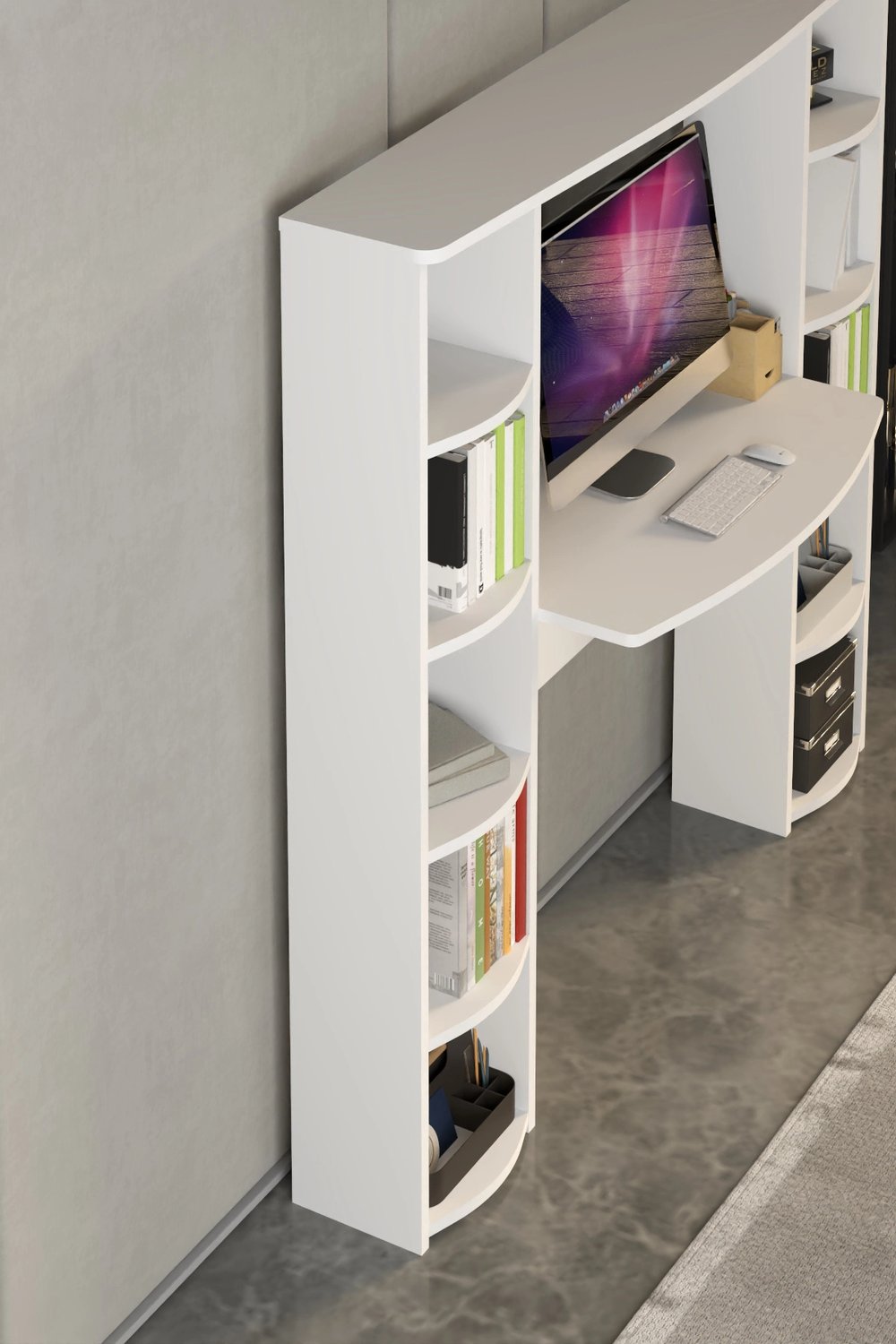 Çalışma Masası 10 Raflı Kitaplık Raf Beyaz