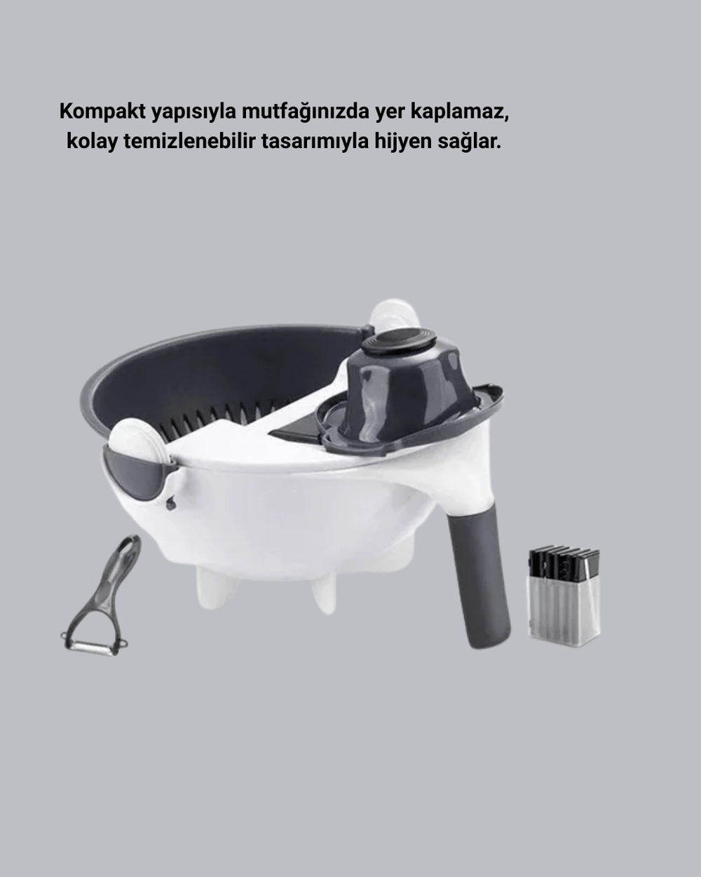 Çok Fonksiyonlu Döner Rende Süzgeç Hazneli Ergonomik Sebze Doğrayıcı