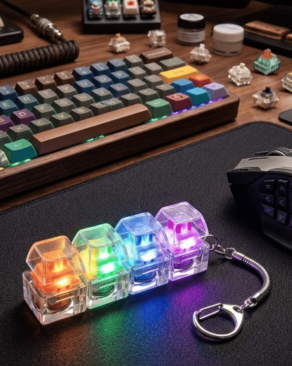 Işıklı Mekanik Tuş Anahtarlık Klik Sesli Stres Oyuncağı Fidget