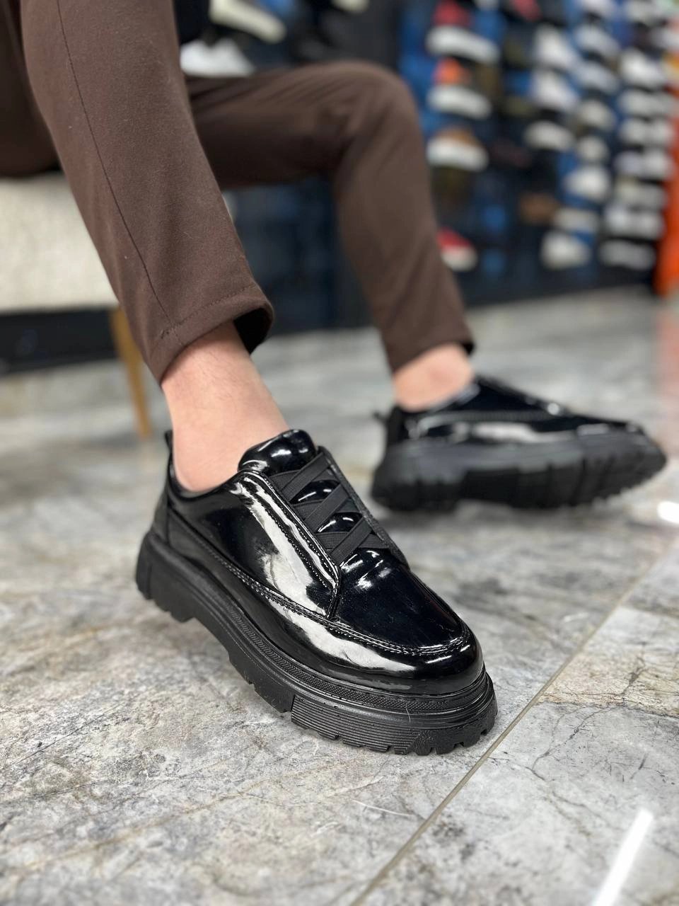 KB-703 Kuback Kömür Rugan Lastikli Günlük Erkek Ayakkabı