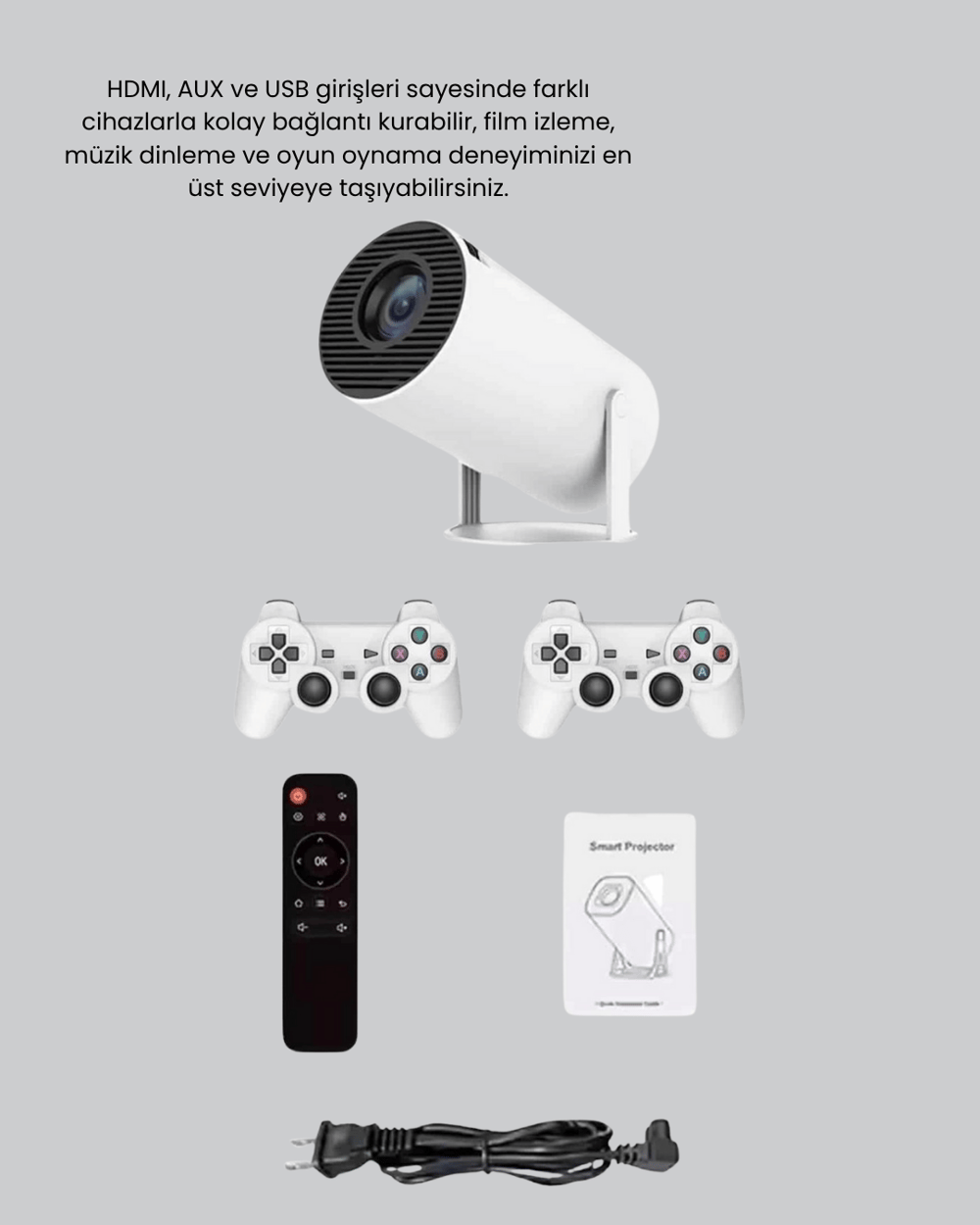 Kablosuz Projeksiyon Cihazı 4K Destekli HDMI USB Oyun Uyumlu
