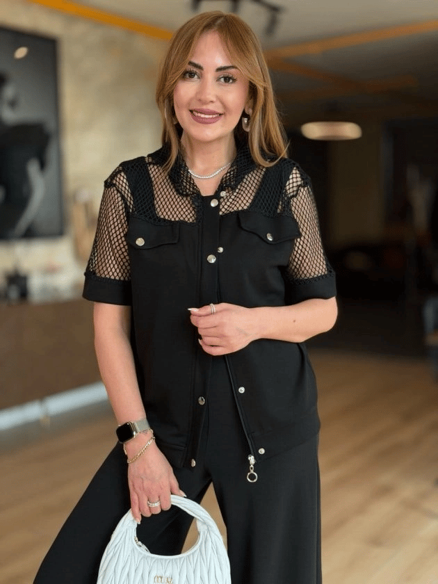 Kadın Fileli Kapüşonlu Modal Ceket