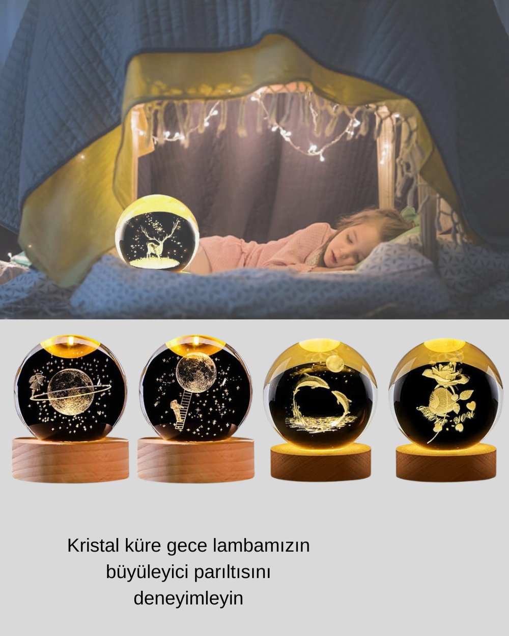 LED Işıklı Yunus Küre Ahşap Standlı Modern Dekoratif Aksesuar