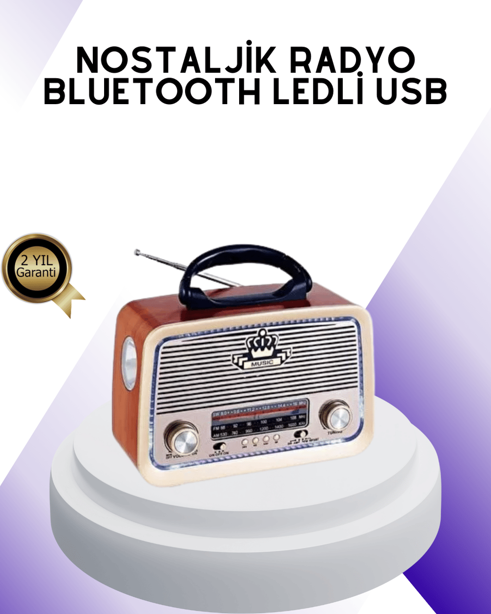 Nostalji Bluetooth Radyo FM AM SW Ahşap Eskitme Tasarım