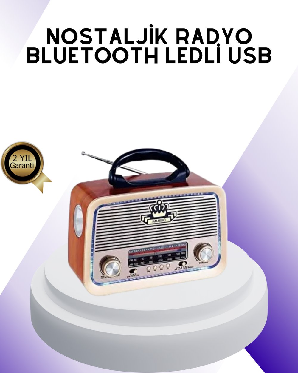 Nostalji Bluetooth Radyo FM AM SW Ahşap Eskitme Tasarım