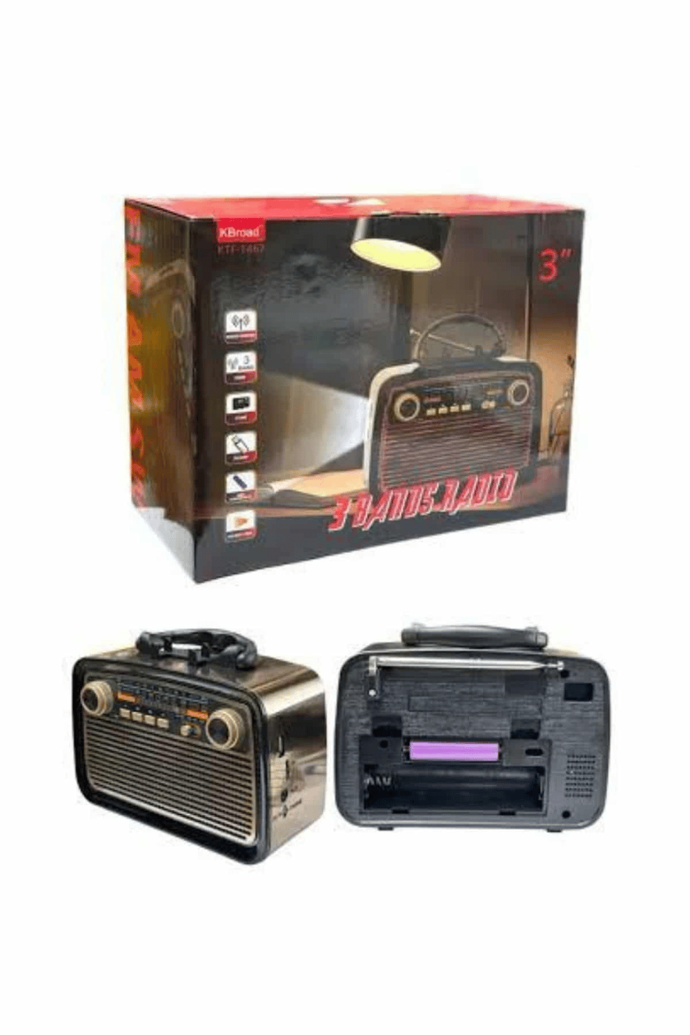 Nostalji Radyo Bluetooth Hoparlör USB-SD Kart Giriş Led Fener Işıklı Bataryalı Pilli