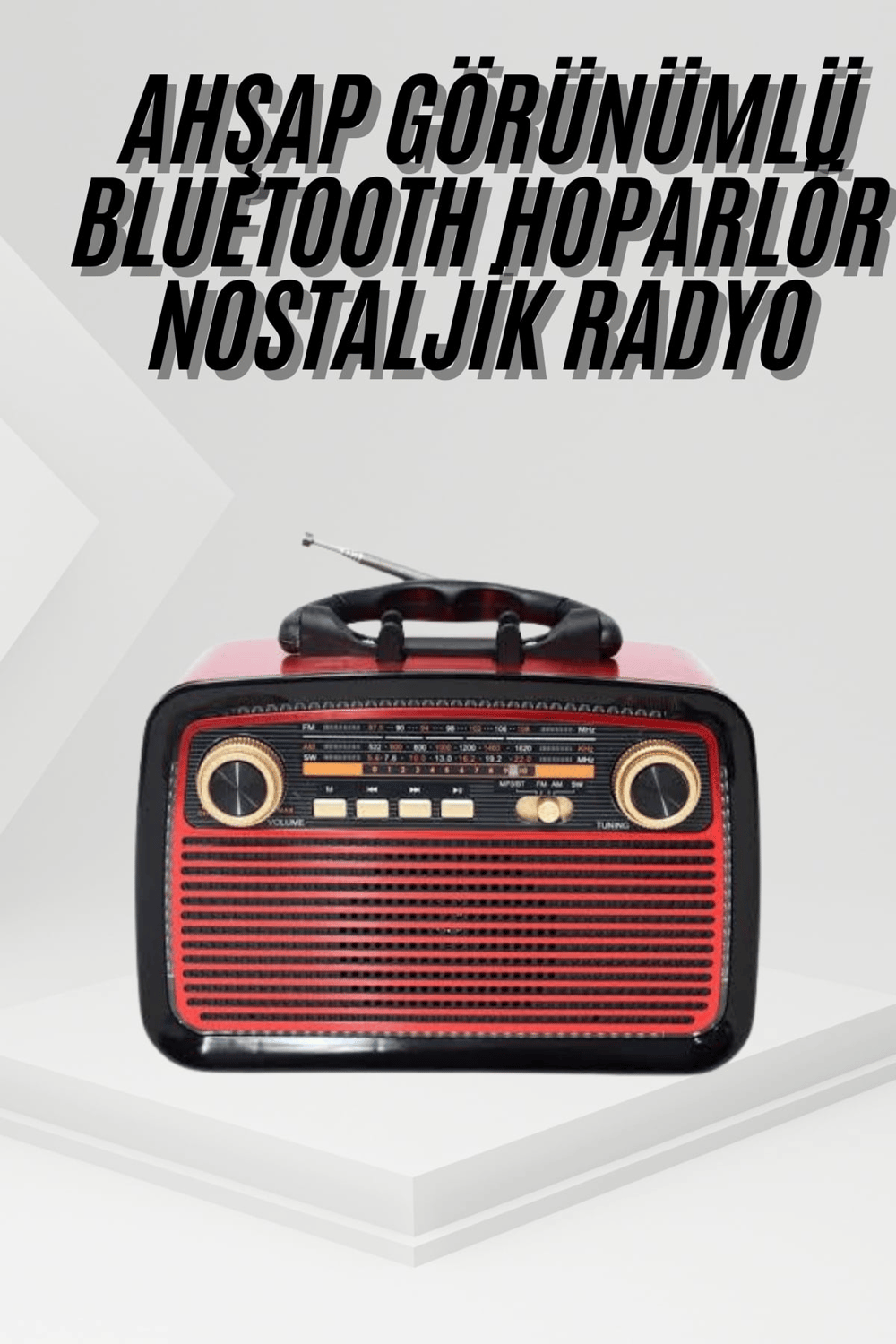 Nostalji Radyo Bluetooth Hoparlör USB-SD Kart Giriş Led Fener Işıklı Bataryalı Pilli